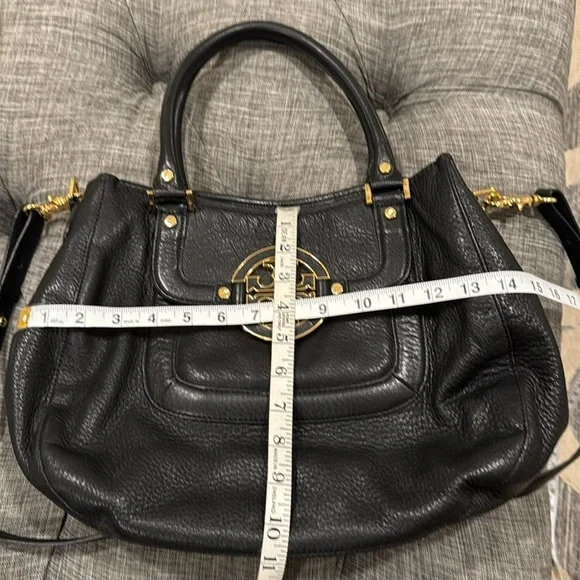 Tory Burch Bag Black and Gold Pebbled Leather Shoulder Bag with Strap - Picture 16 of 17